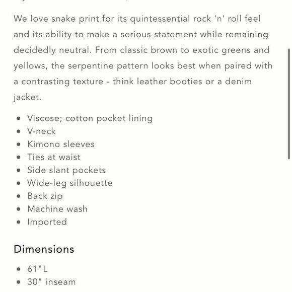 Anthropologie | Seen Worn Kept Snake-Printed Jumpsuit
NEW Size 4 - Picture 5 of 7